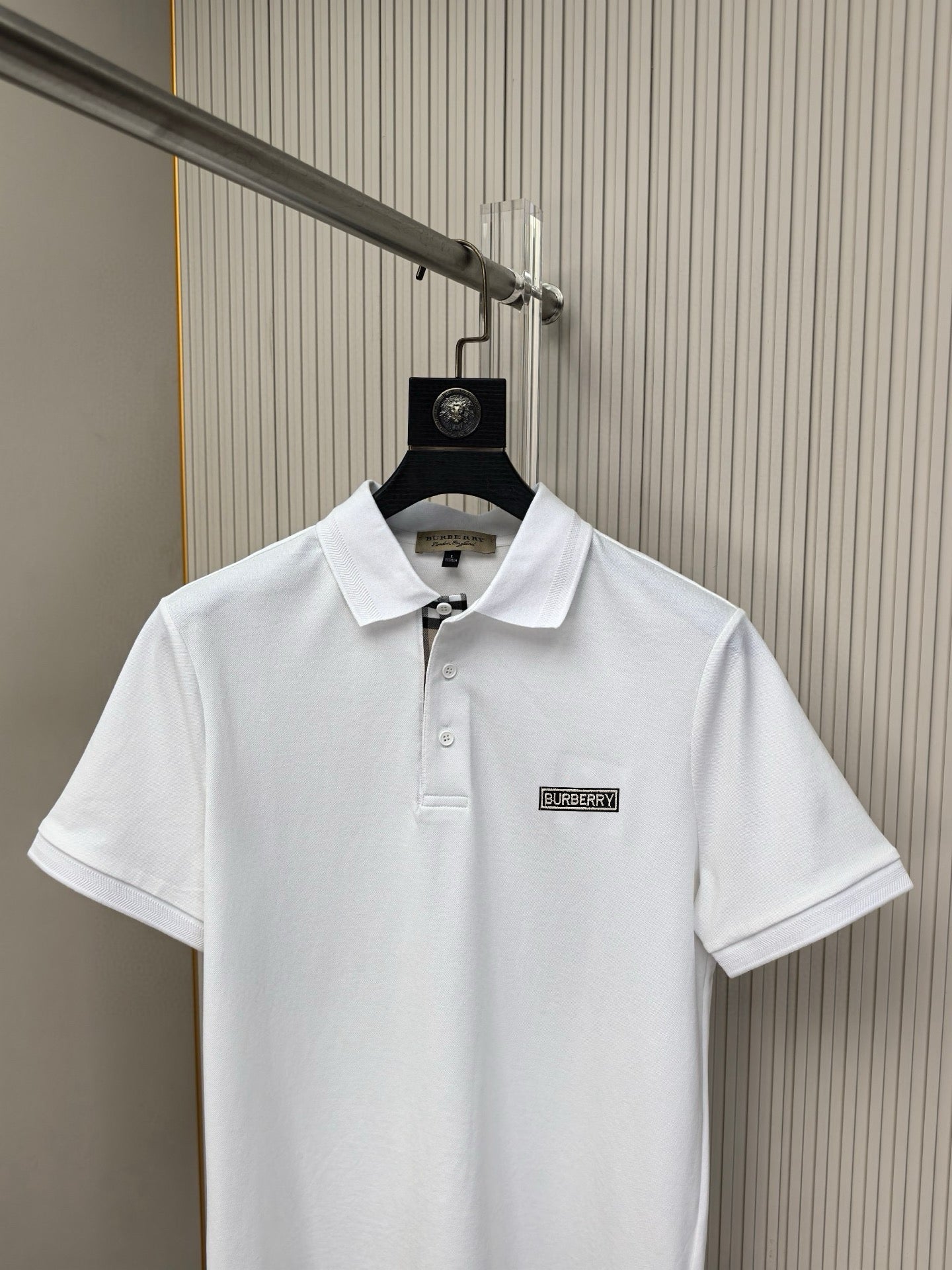 Burberry short-sleeve polo shirt, white with chest logo patch and short sleeves
