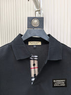 Burberry polo shirt collar and front placket with logo patch and buttons