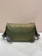 Olive Prada shoulder bag with rounded flap and adjustable shoulder straps