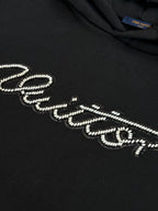 Black Louis Vuitton hooded sweatshirt chest logo in rhinestone-like stitching