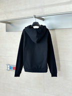 Black Louis Vuitton hooded sweatshirt, back view with adjustable hood