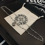 Silver chain necklaces with square pendant in black gift box and fabric pouch