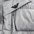 Amiri hooded puffer vest, light gray, chest logo and front zipper pocket