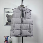 Amiri hooded puffer vest, light gray, front zip closure and chest logo