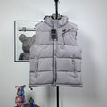 Amiri hooded puffer vest, light gray, front zip and two side zippers
