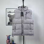 Amiri hooded puffer vest, light gray, front zip and two side zippers