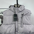 Amiri hooded puffer vest, light gray, logo on chest and center front zip