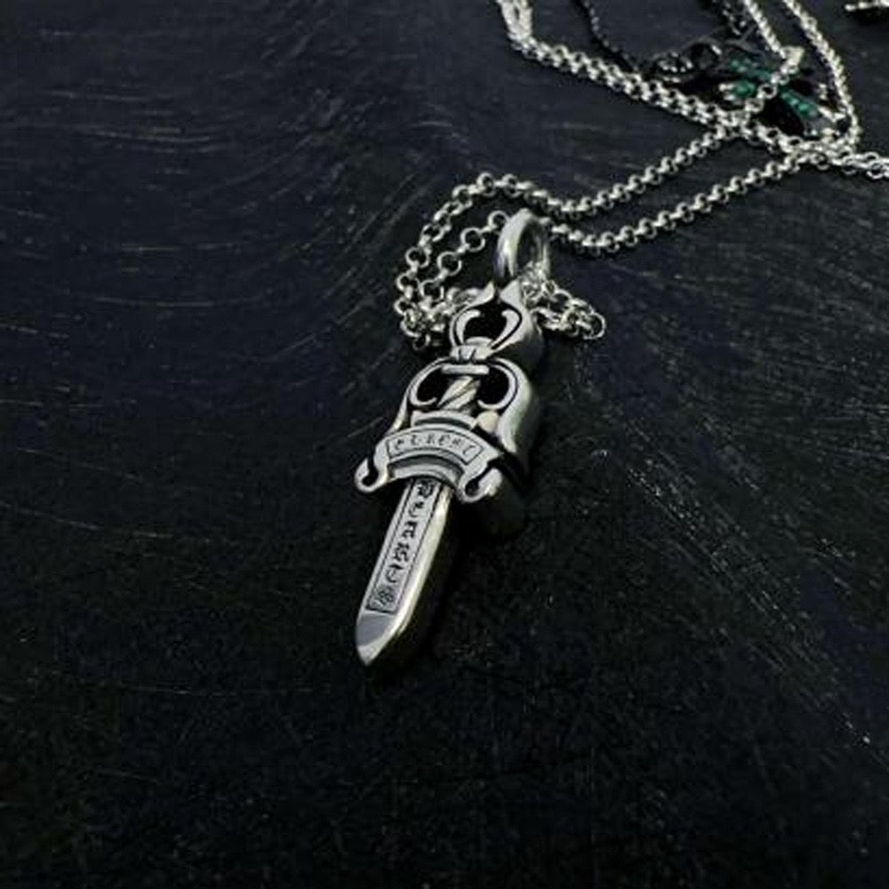 Chrome accessory necklace with rabbit head charm and silver-tone chain
