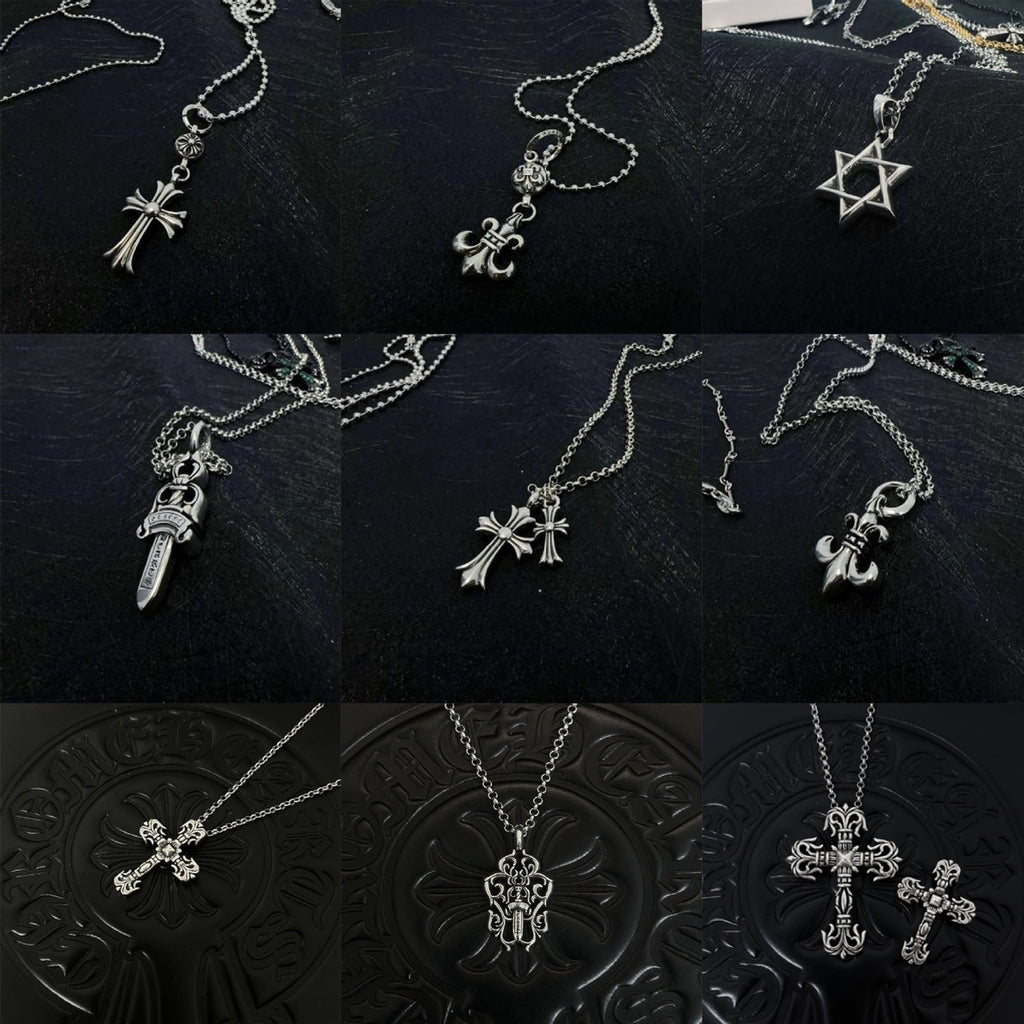 Chrome accessory necklace set with star, bow, cross, dagger, and anchor charms