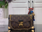 Louis Vuitton monogram canvas shoulder bag with gold-tone chain and flap closure