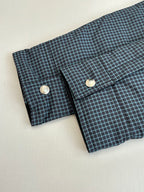 Checkered long-sleeve shirt cuffs and buttoned front, dark teal