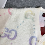 Gucci knit cardigan sleeve and front hem, off-white with large multicolor GG graphic
