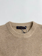 Beige ribbed crewneck sweater with Louis Vuitton neck label