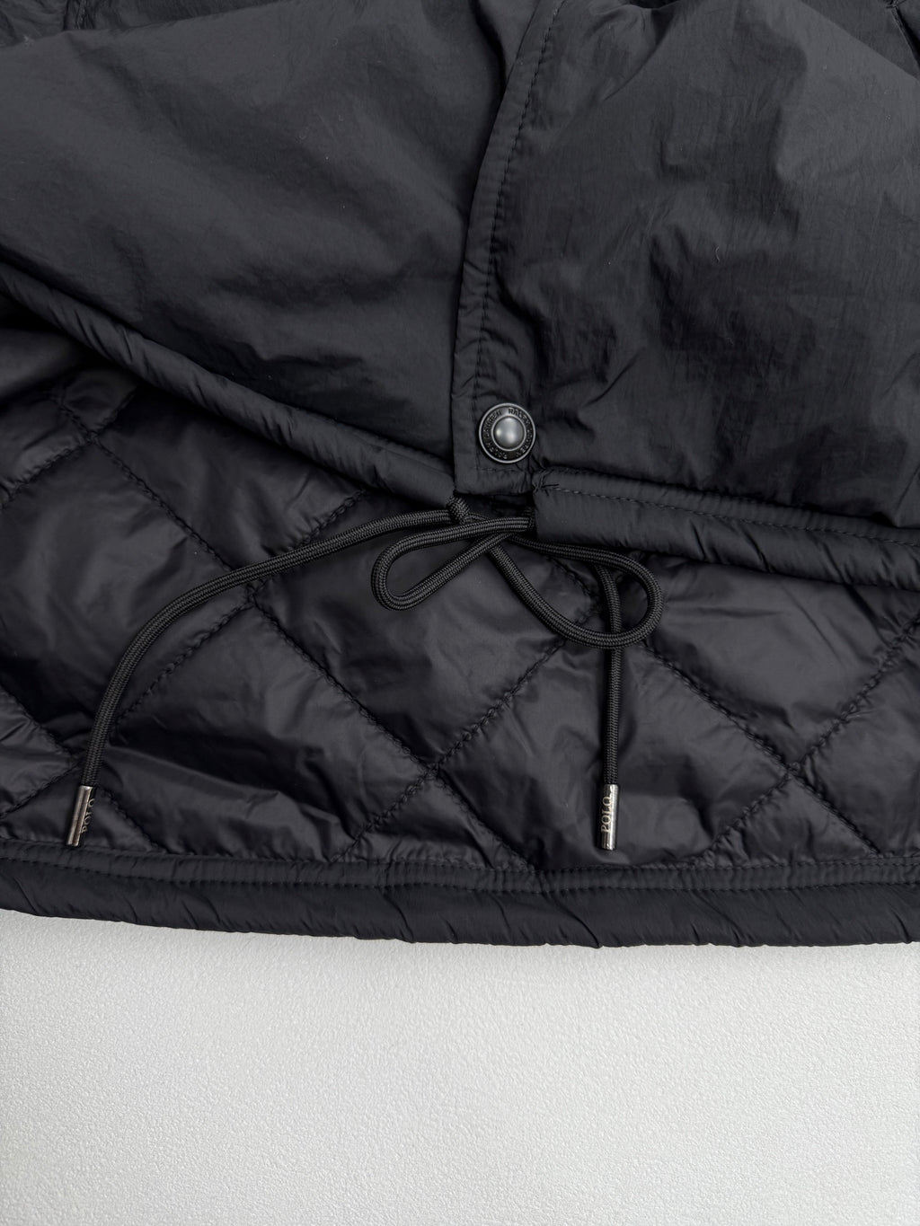 Ralph Lauren polo jacket hem with drawstring and metal snap button in dark black