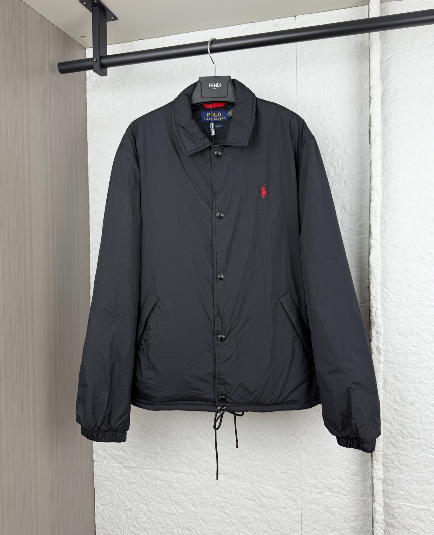 Ralph Lauren polo jacket in dark black with button front and red logo