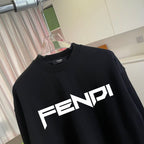 Black crewneck sweatshirt with FENDI logo text on chest