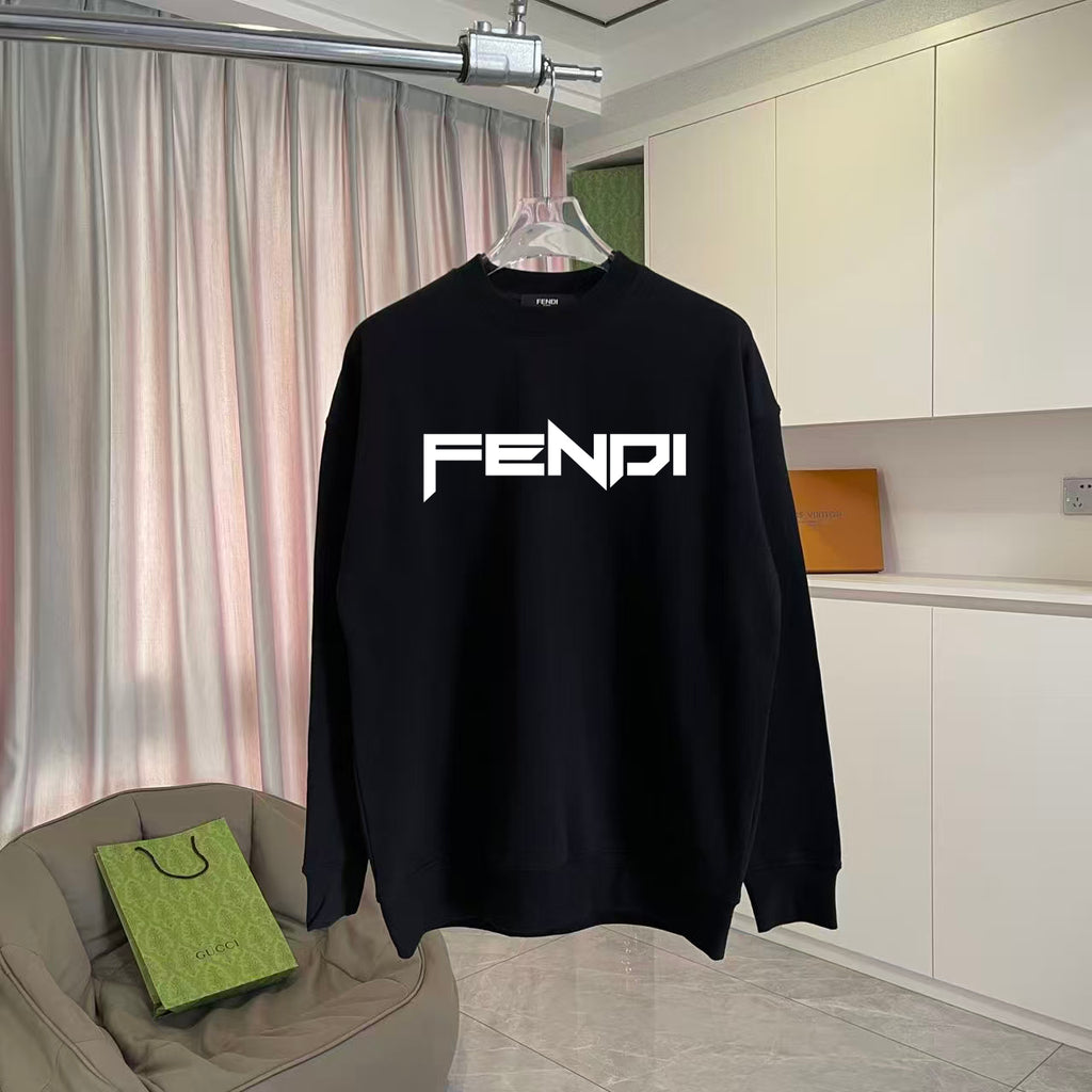 Black crewneck sweatshirt with FENDI logo on front