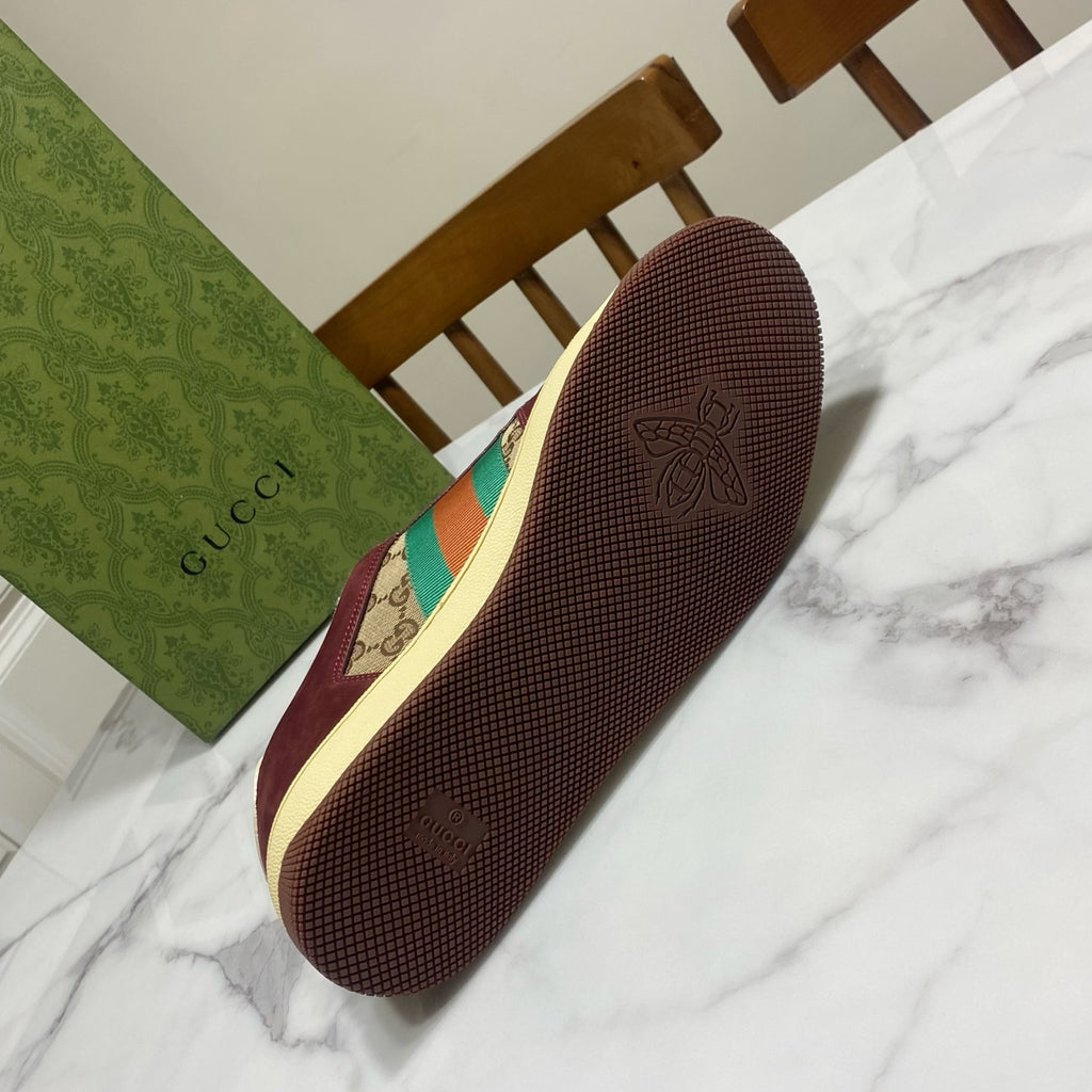 Gucci unisex sneaker outsole with textured tread and small emblem on the heel