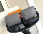 Louis Vuitton monogram crossbody bags set in light gray with black strap and small pouch
