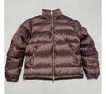 Burgundy Dior puffer jacket with full front zipper and high stand collar