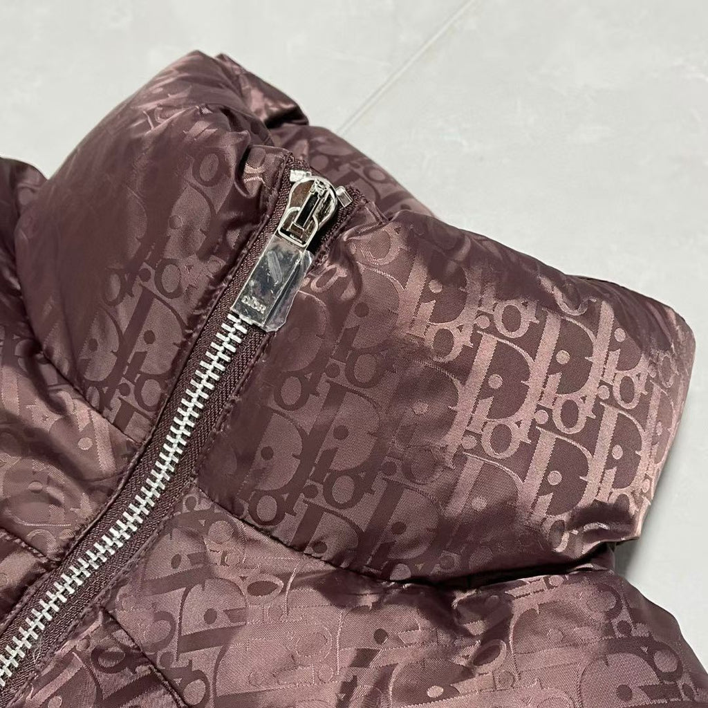 Dior monogram puffer jacket sleeve detail with silver-tone zipper