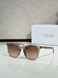 Sunglasses with translucent silver frame and brown gradient lenses, cat-eye shape