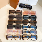Assorted glasses frames set: black, brown, tortoiseshell, pink, and blue-tinted lenses