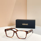 Versace eyeglasses, dark brown tortoise square frames, logo temple detail