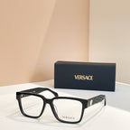 Versace eyeglasses, black square frames, logo temple detail