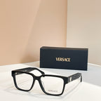 Versace eyeglasses, black square frames, logo temple detail