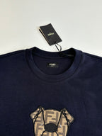 Fendi short-sleeve T-shirt in dark navy with FENDI teddy graphic on chest