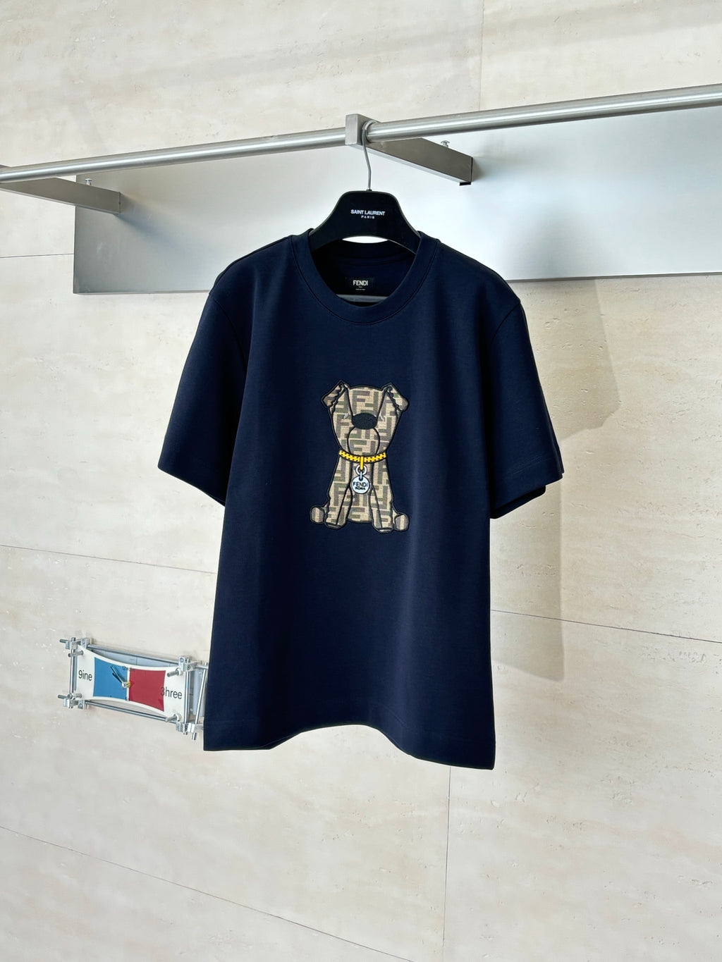 Fendi short-sleeve T-shirt in dark navy with teddy graphic on the chest