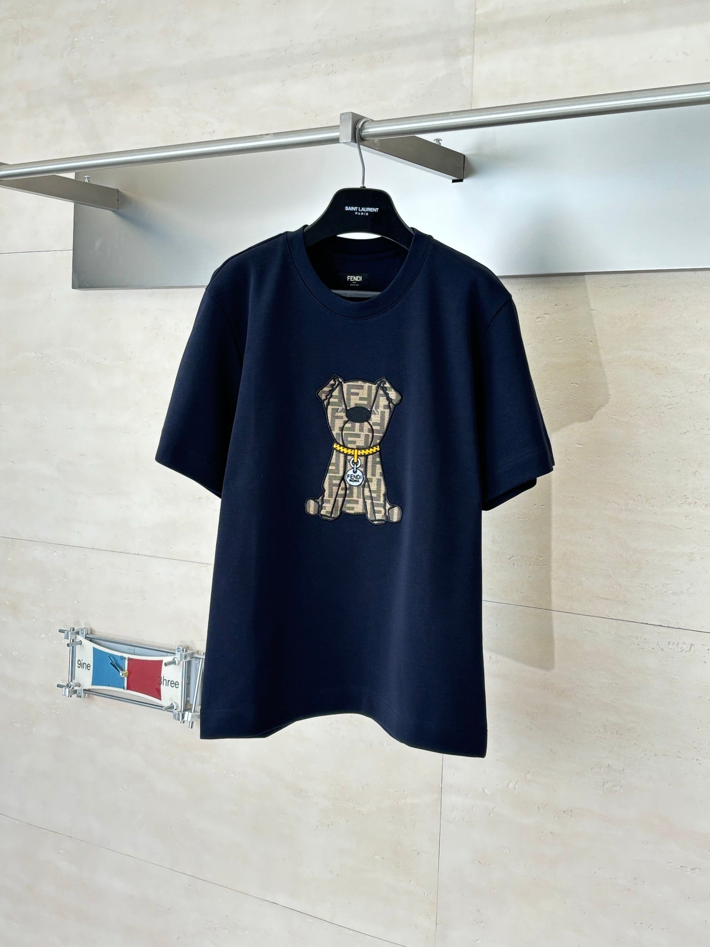Fendi short-sleeve T-shirt in dark navy with teddy graphic on the chest