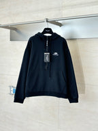 Balenciaga black zip-up hoodie with hood and small chest logo patch