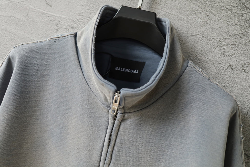 Light blue Balenciaga zip-up sweatshirt collar with inner neck label