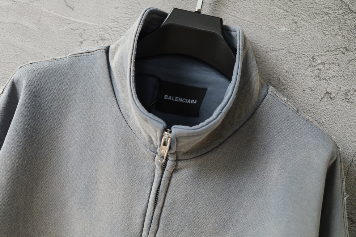 Light blue Balenciaga zip-up sweatshirt collar with inner neck label