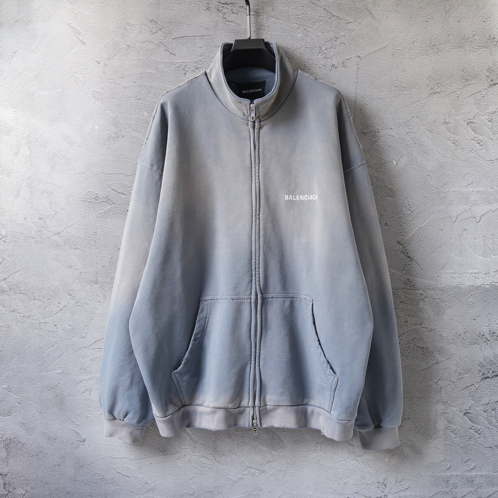 Light blue Balenciaga zip-up sweatshirt with stand collar and front zipper