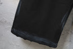 Black wide-leg pants hem with slight frayed edge at the bottom