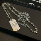 Silver-tone chain necklace set with two rectangular dog-tag pendants