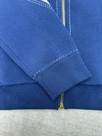 Louis Vuitton blue hoodie cuff with ribbed knit and gold center zipper