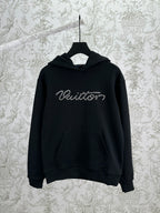 Louis Vuitton black hooded sweatshirt with front pocket and stitched logo