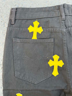 Chrome pants back pocket in gray with yellow cross graphics