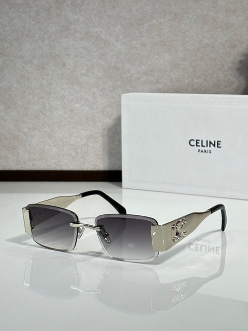 Black-and-silver rectangular sunglasses with dark gray gradient lenses