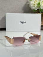 Gold rectangular sunglasses with light purple gradient lenses