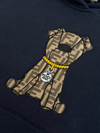 Navy Fendi bear graphic detail on front of hoodie
