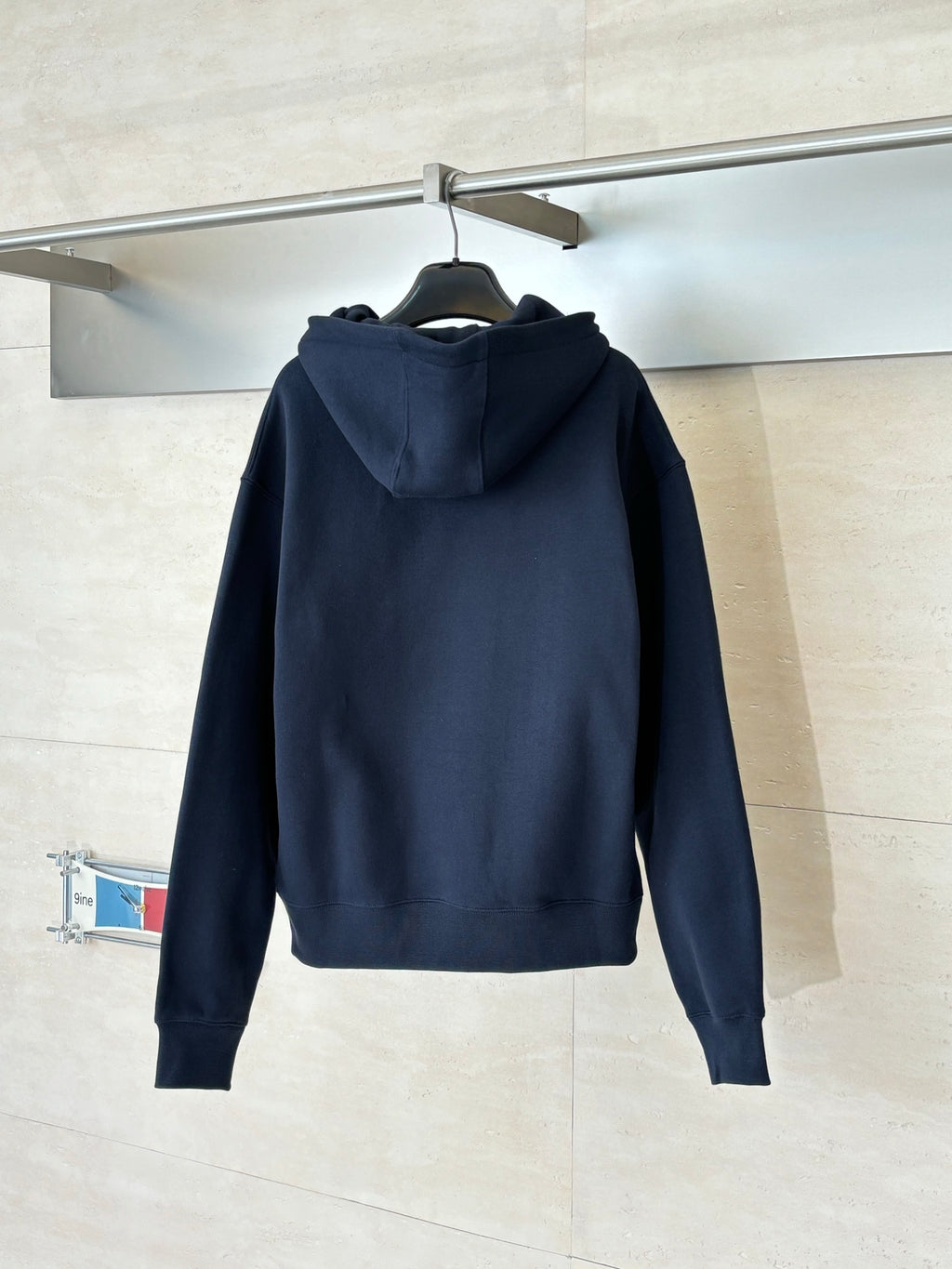 Navy Fendi hoodie, back view with hood and long sleeves