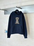 Navy Fendi long-sleeve hoodie with front graphic bear patch and kangaroo pocket