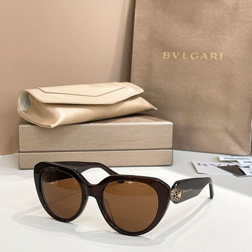 Bvlgari sunglasses with dark frames and brown lenses, cat-eye shape