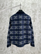 Louis Vuitton long-sleeve plaid shirt, back view with dark navy check pattern