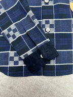 Louis Vuitton plaid shirt cuff and sleeve with dark navy and white check stripes